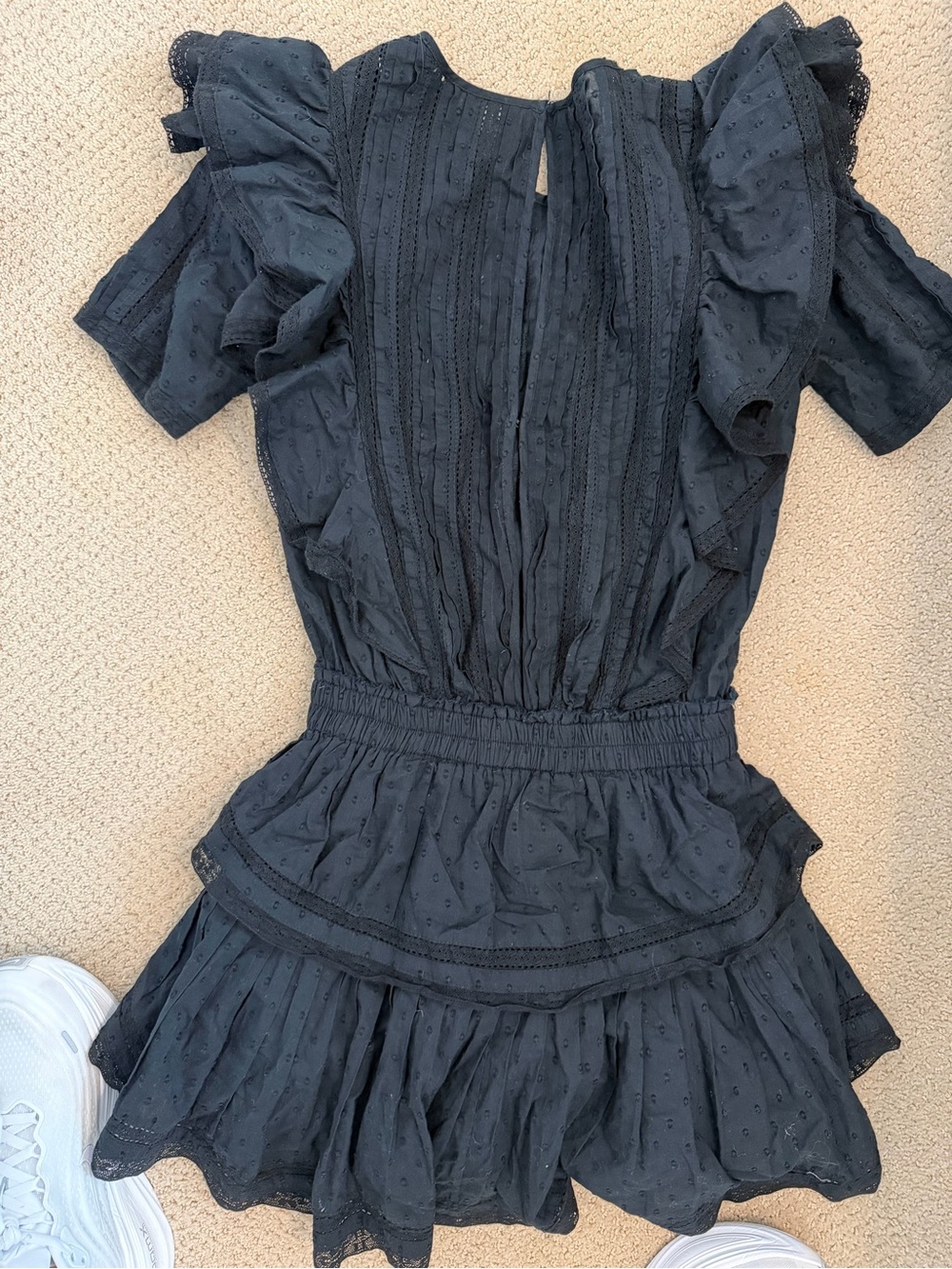 Love Shack Fancy Ruffled Short Sleeve Tiered Mini Dress - Black XS - Picture 6 of 8